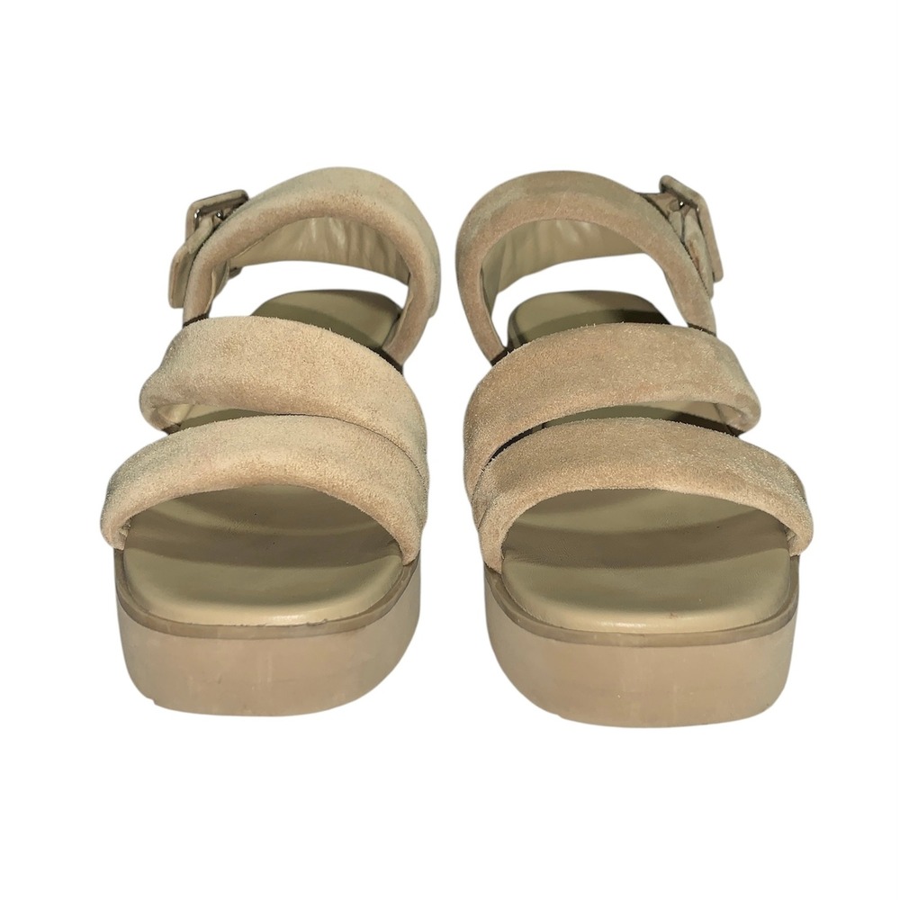 Vince Skylar Platform Sandals Womens 7.5 Beige Suede Wedge Slingback Buckle - Picture 4 of 10